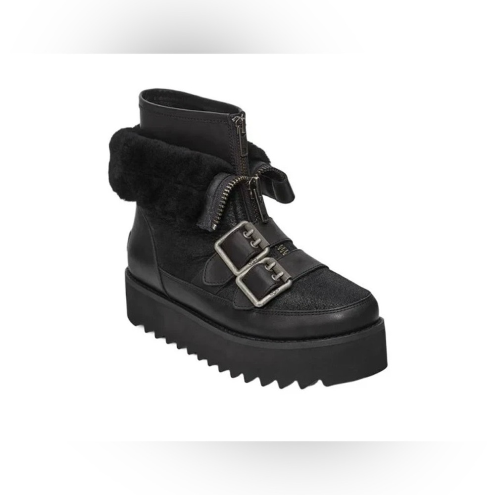 UGG CLASSIC MOTO PUNK MINI BLACK BOMBER SUEDE PLATFORM ANKLE BOOTS WOMEN SIZE 9